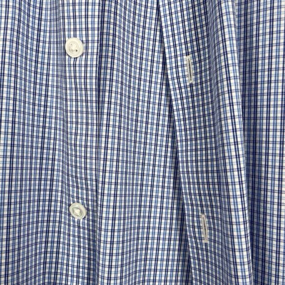BONOBOS Jetsetter Stretch Slim Fit Dress Shirt Blue Check Size 17x35 EUC - Picture 9 of 16